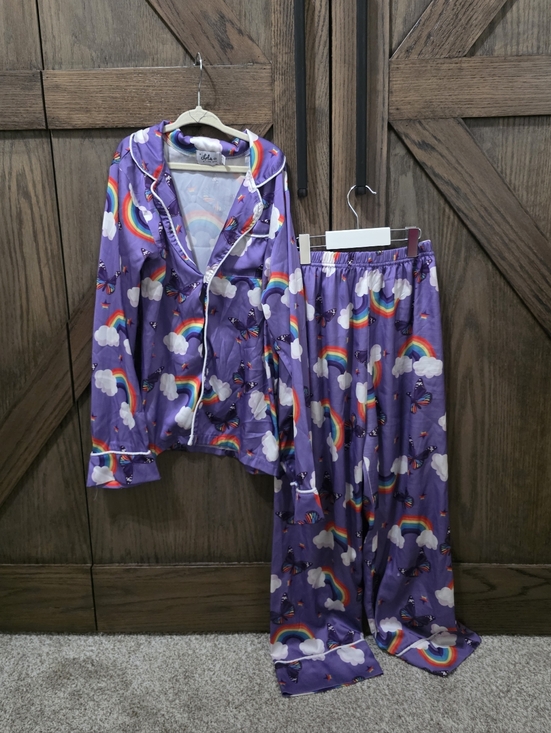 Lola + The Boys Other - Lola + The Boys Purple Rainbow and Cloud Two-Piece Pajama Set